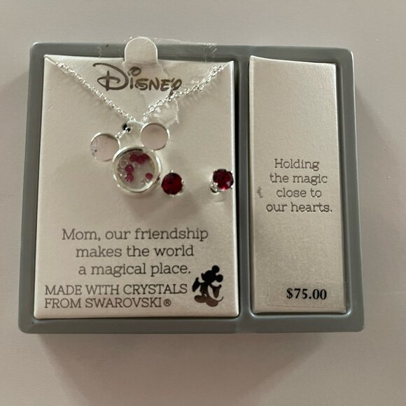MOM Disney Mickey Mouse Ears Floating Crystals From Swarovski Necklace Earrings - Picture 2 of 8